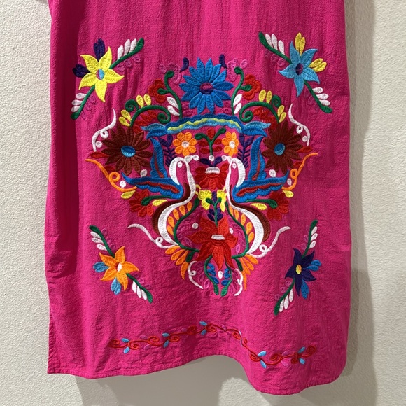 Mexican Embroidered Fiesta Dress V Neck Dress Short Sleeve w/ waist tie Size Med - Picture 7 of 9